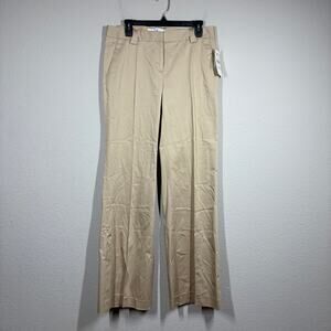 Zara Woman Size 10 Straight Leg Chino Pants Khaki Cotton Blend High Waist Pocket